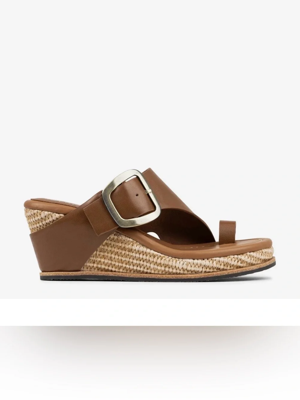 Donald J. Pliner | Brown Leather Wedge Sandal with Buckle